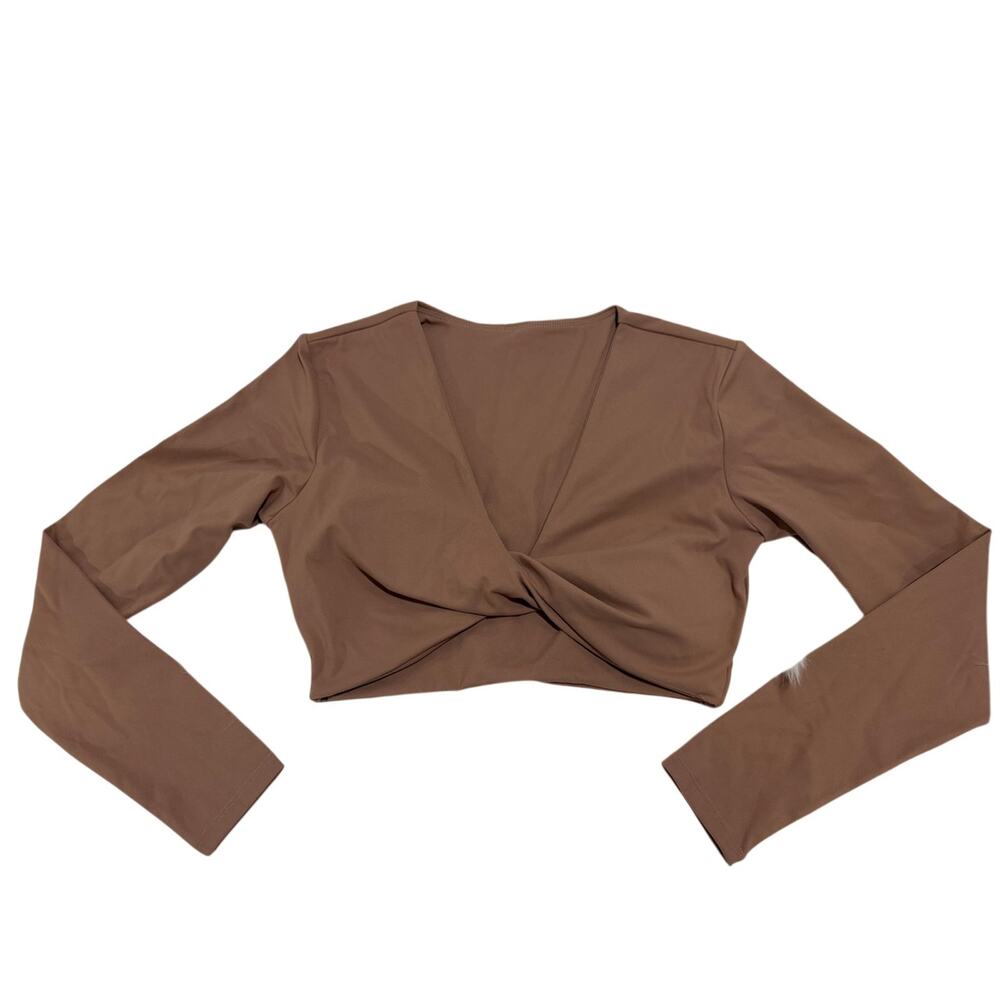 AOXJOX Deep V Twist Front Crop Yoga Top Brownie L NWOT